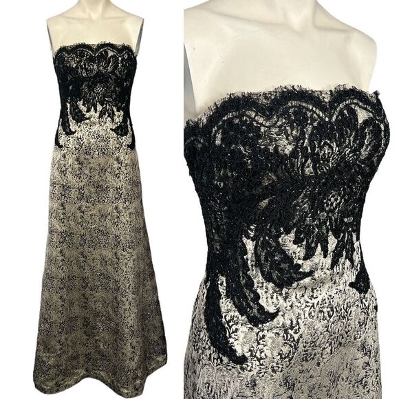 Carmen Marc Valvo Signature Tapestry Beaded Strapless Evening Dress sz 8  New - Picture 1 of 10